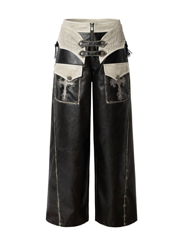 Fake Two Pieces Leather Trousers【s0000015542】