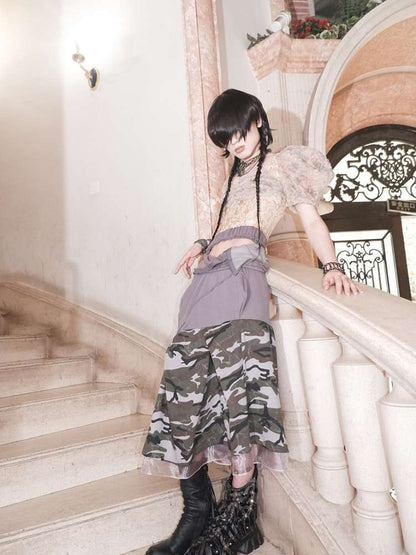 Patchwork Sheer Bud Strap Court Top【s0000015145】