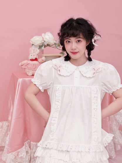 Doll collar puff sleeve lace shirt【s0000012852】
