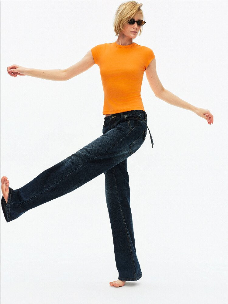 Cotton Lace Up Asymmetrical Jeans【s0000015925】