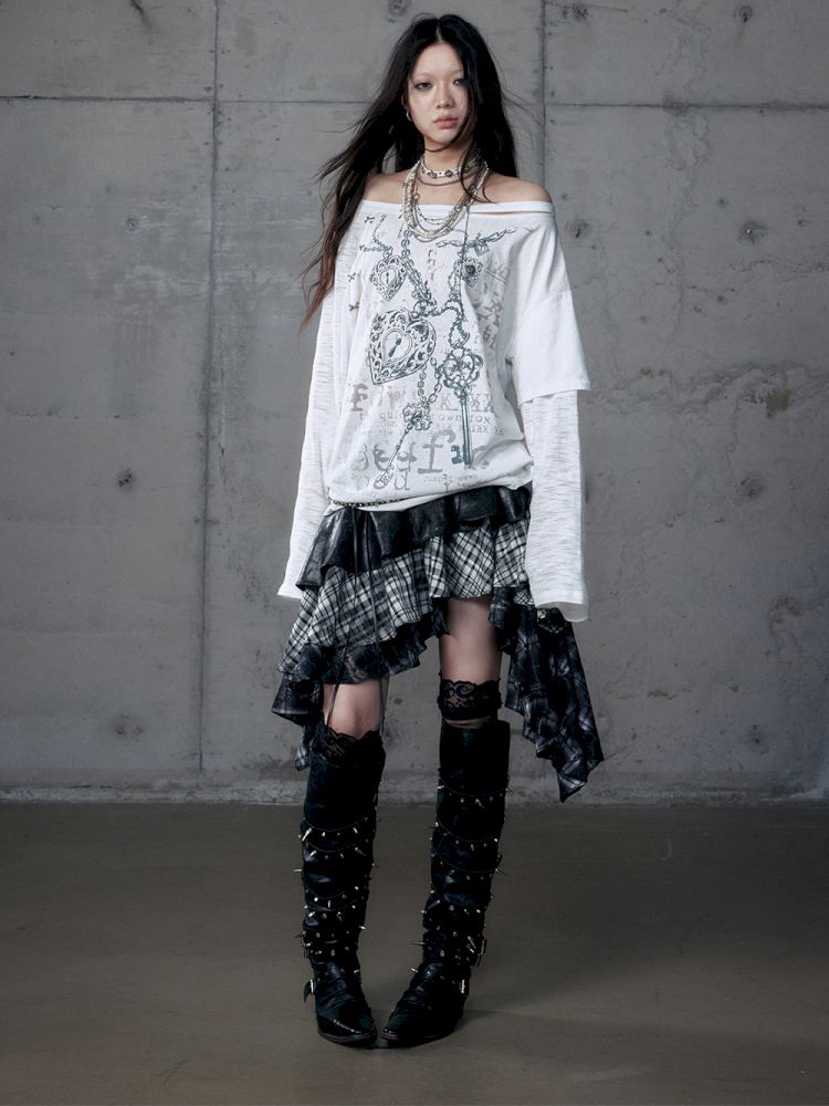 One-shoulder long-sleeved T-shirt【s0000013468】