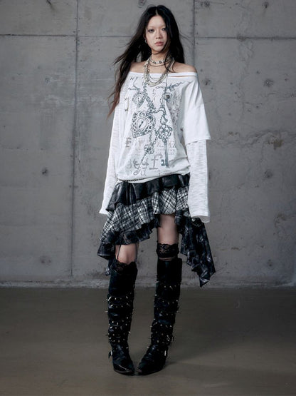 One-shoulder long-sleeved T-shirt【s0000013468】