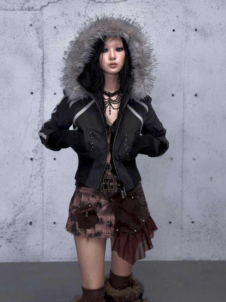 Street Punk Fur Hooded Padded Jacket【s0000014922】