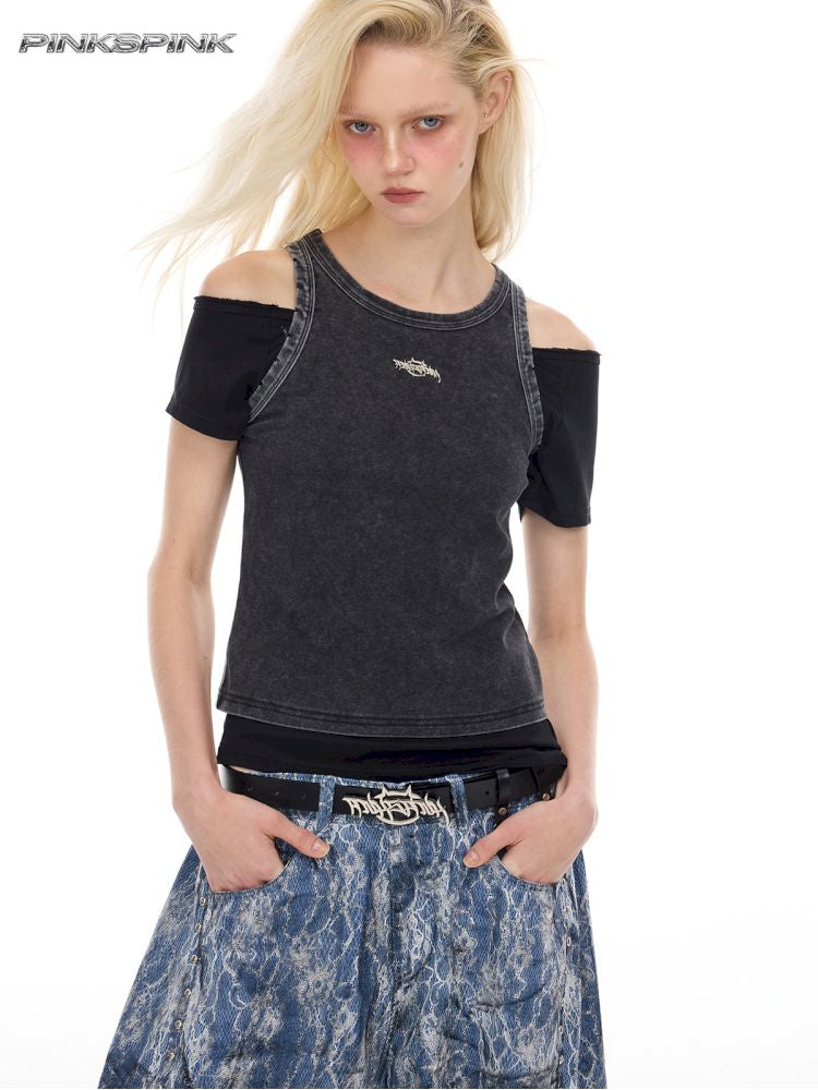 Metal logo elastic slim-fit top【s0000012973】
