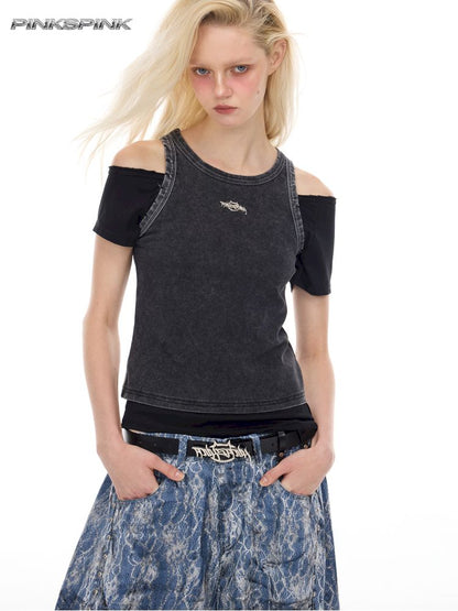Metal logo elastic slim-fit top【s0000012973】