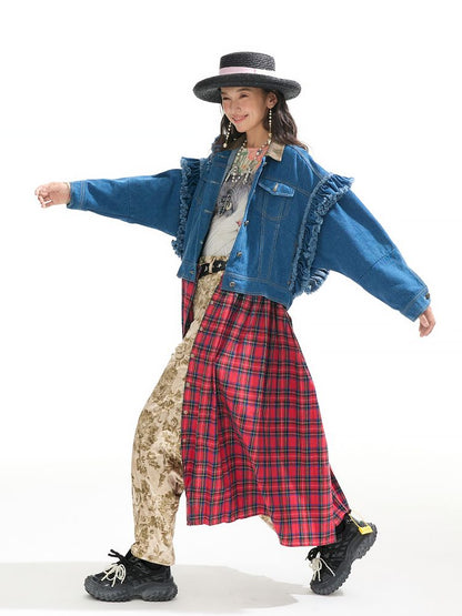 Plaid Denim Loose Trench Coat【s0000011319】