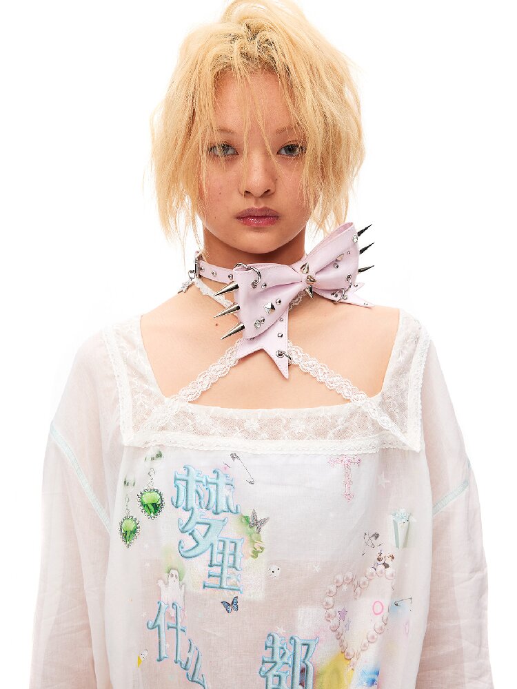 Rivet Metal Decoration Bow Collar【s0000016497】