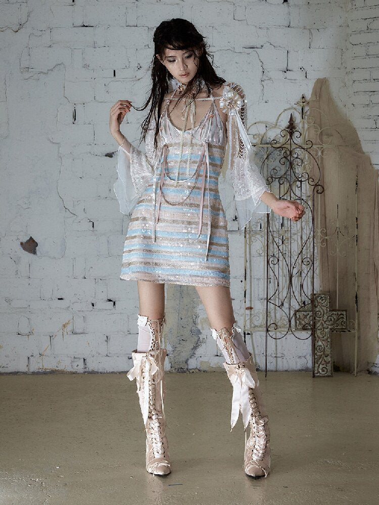 Baroque Sequin Satin Halter Dress【s0000017239】