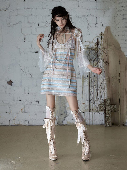 Baroque Sequin Satin Halter Dress【s0000017239】