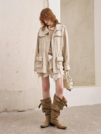 Pocket Drawstring Windbreaker-Style Trench Coat【s0000014060】