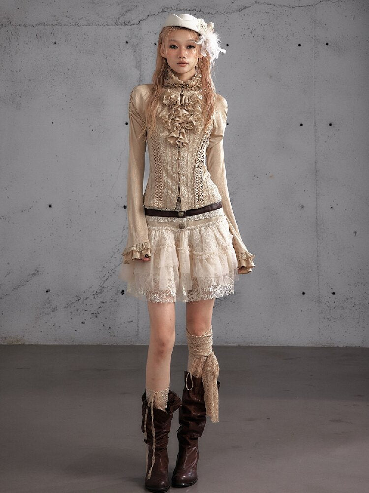 Ruffle Lace Long Sleeve Top【s0000019154】