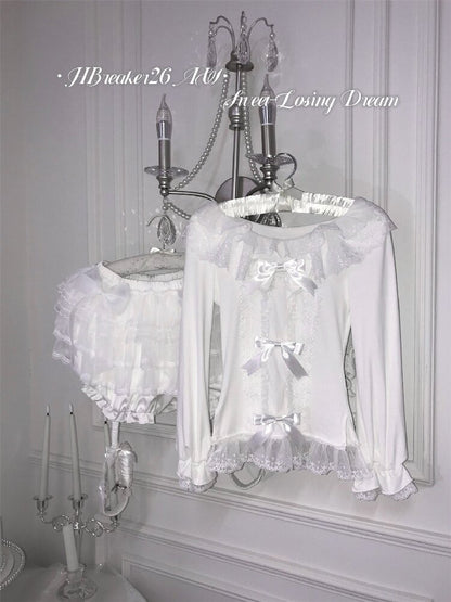 Multi-Layer Lace Bow Long Sleeve Shirt【s0000018533】