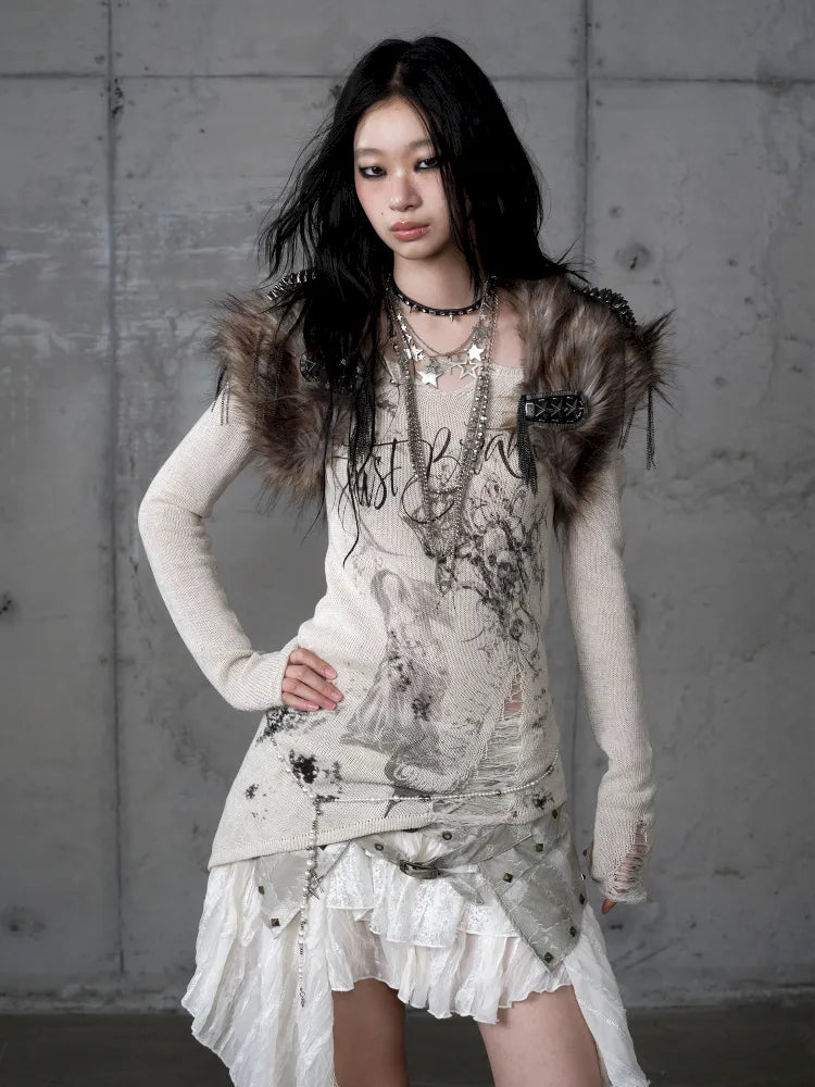 Punk Studded Fuzzy Mini Jacket【s0000014113】