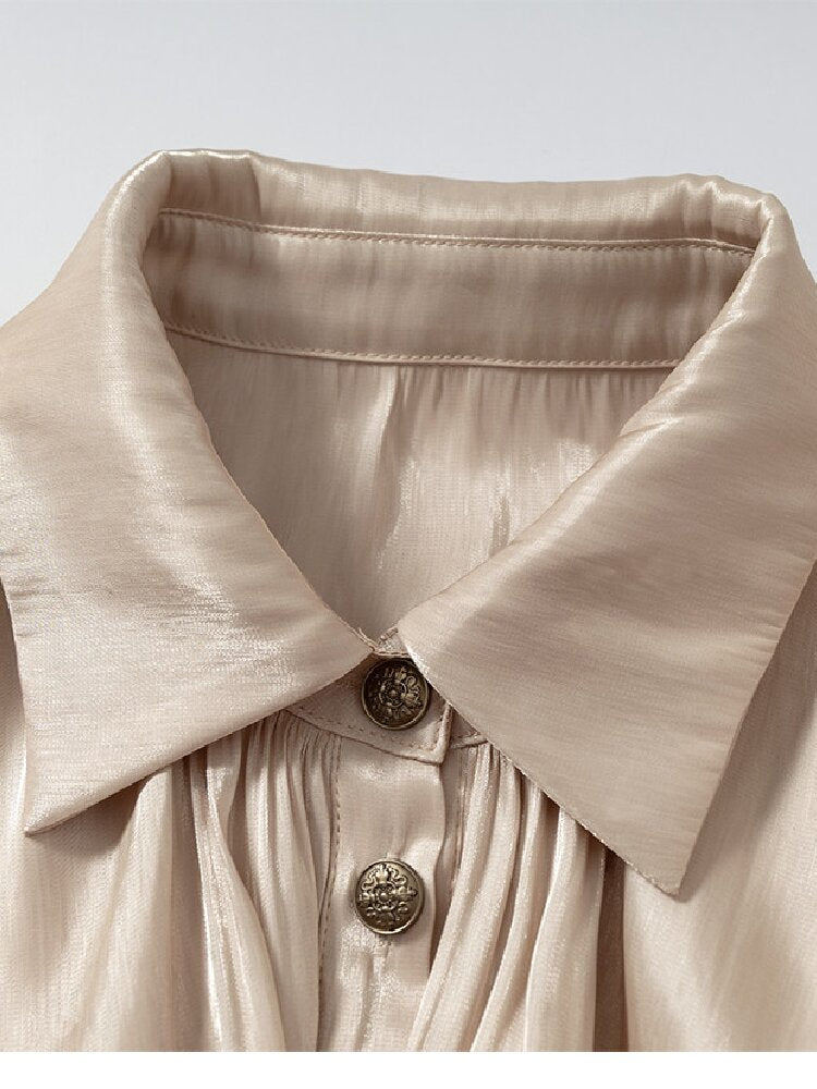 Ruffled Lace Satin Silk Shirt【s0000019157】