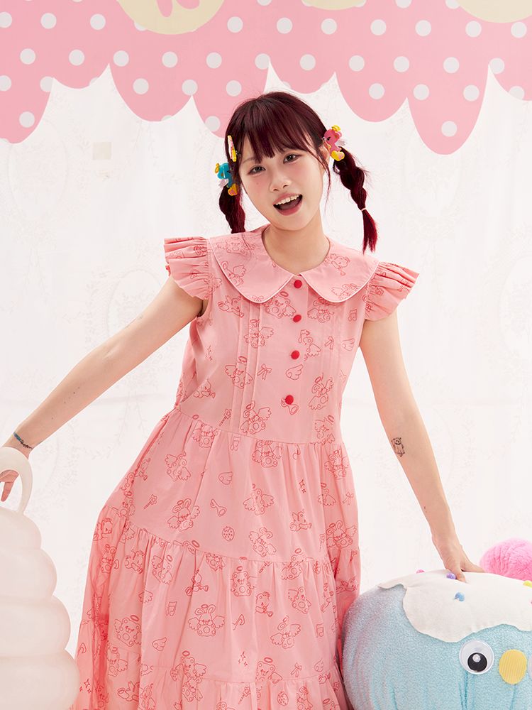 Animal Angel Fly Sleeve Pink Dress【s0000013188】