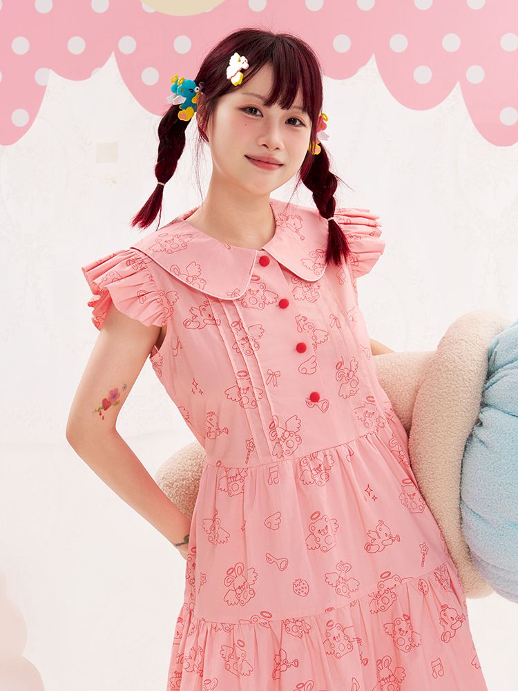 Animal Angel Fly Sleeve Pink Dress【s0000013188】
