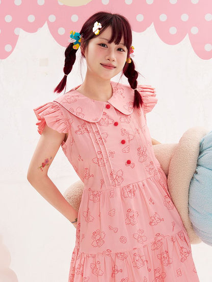 Animal Angel Fly Sleeve Pink Dress【s0000013188】