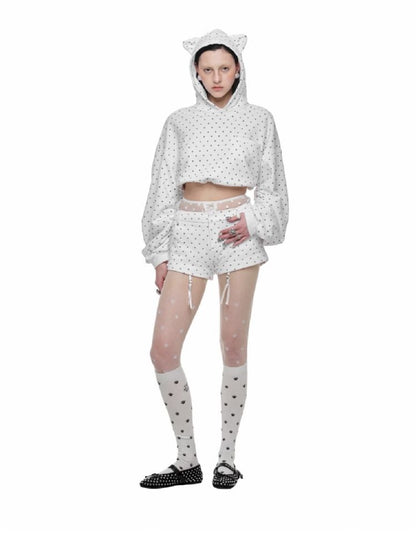 Cat's Paw Long Short Polka Dot Hooded Cardigan Sweatshirt Sweatpants Set【s0000011566】