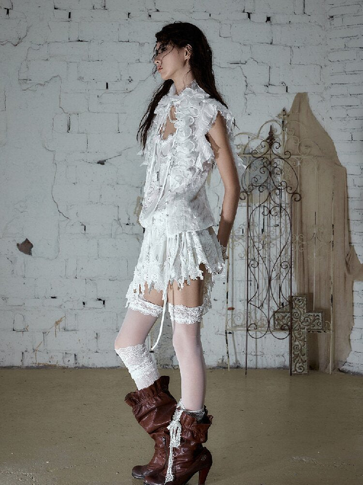 Ruffle Bead Patchwork Chiffon Shirt【s0000016981】