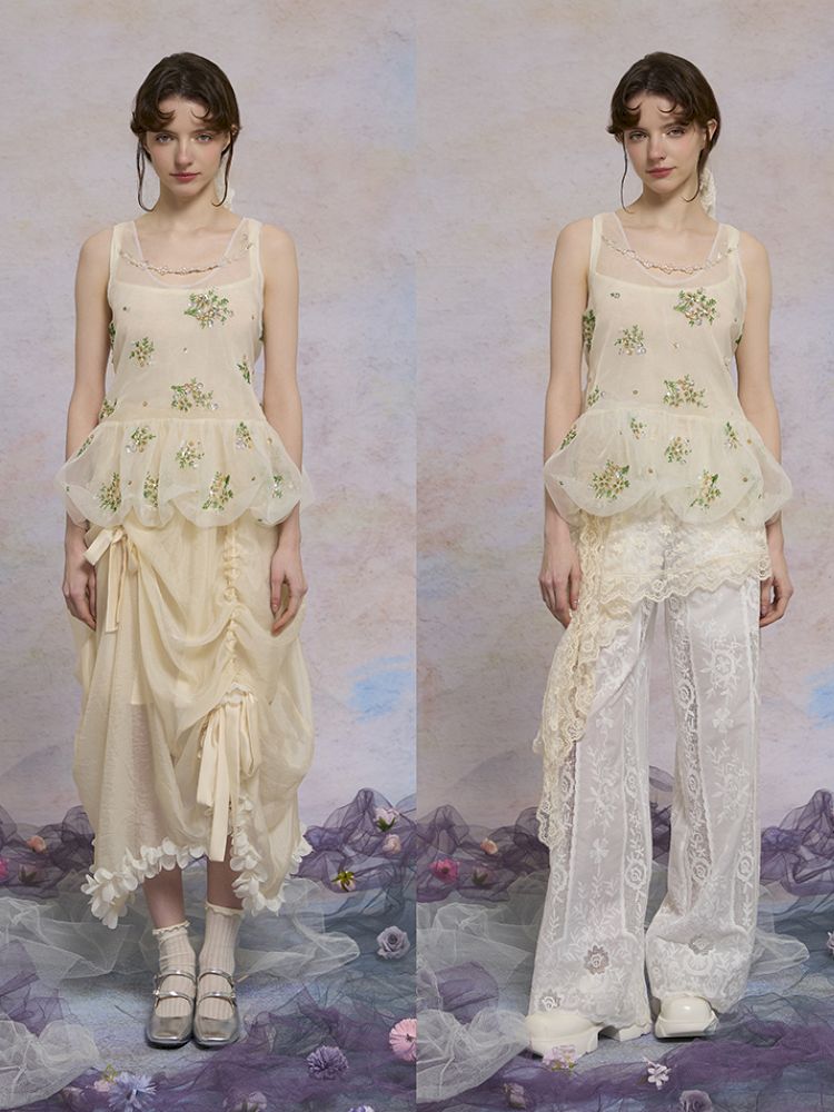 Retro embroidery mesh cloud undershirt【s0000013596】