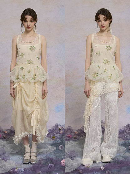 Retro embroidery mesh cloud undershirt【s0000013596】