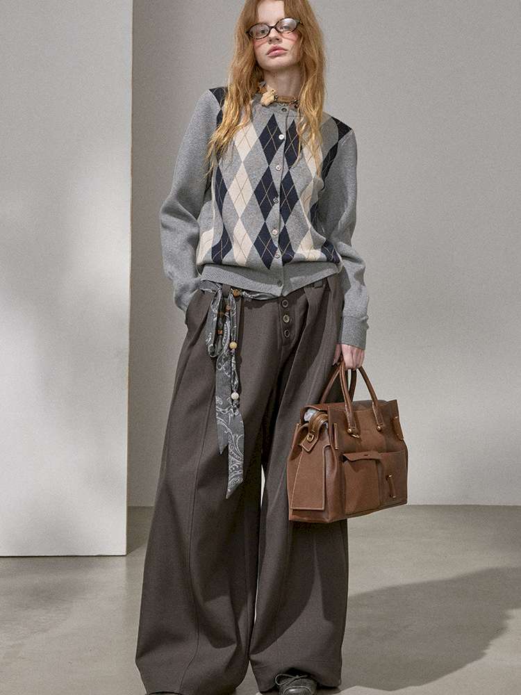 Diamond Plaid Knit Sweater Pants【s0000015072】