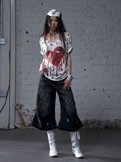 Wide-leg denim cropped pants【s0000012800】
