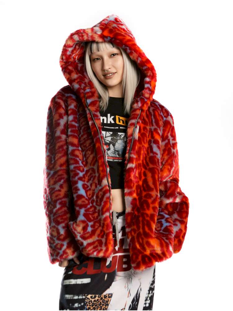 Y2K Leopard Print Cool Fur Hooded Jacket【s0000014911】