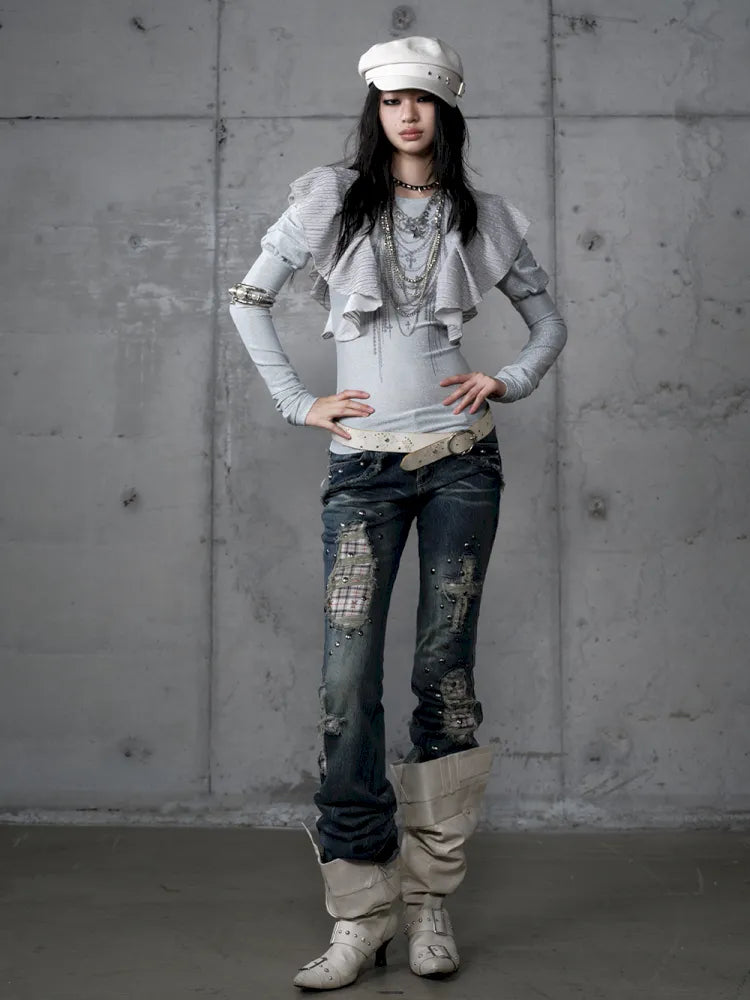 Distressed Straight-Leg Slim-Fit Jeans【s0000013946】