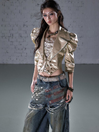 Rock Punk Large Lapel Leather Jacket【s0000015937】