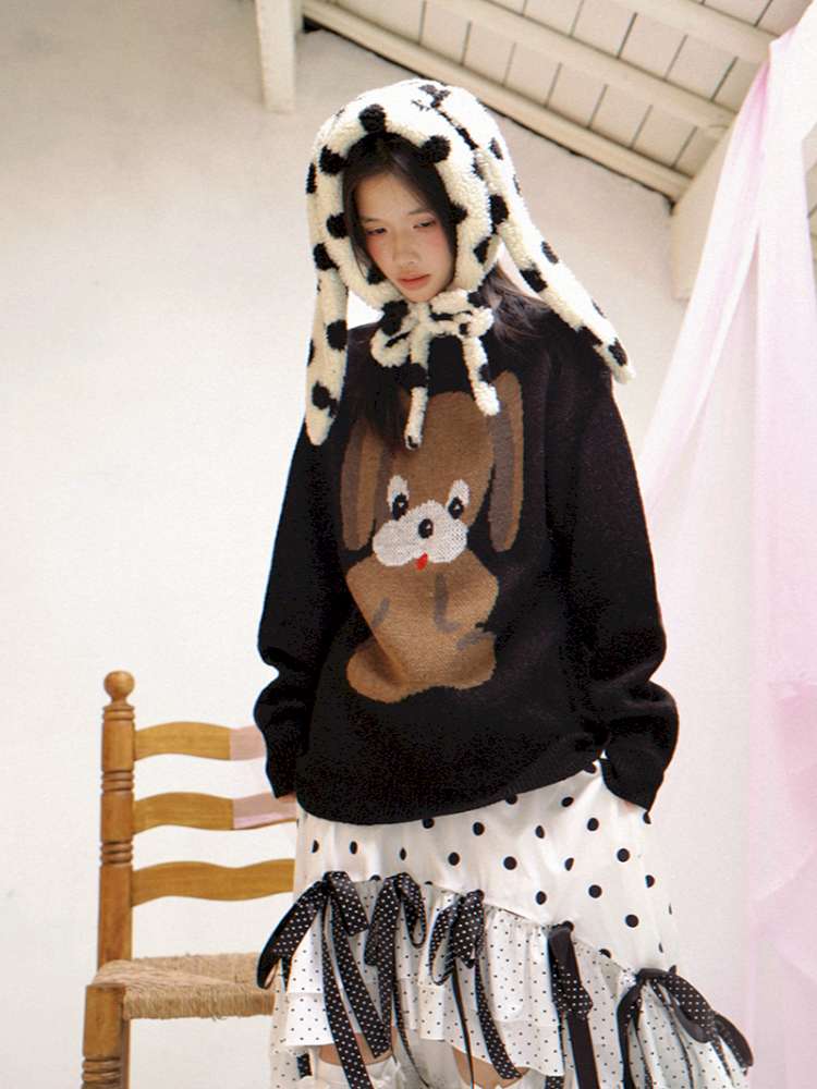 Polka Dot Shearling Rabbit Ear Hat【s0000014528】