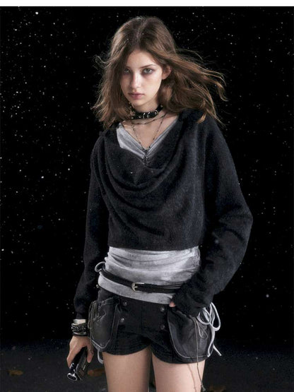 Striped Distressed Hooded Top【s0000014674】