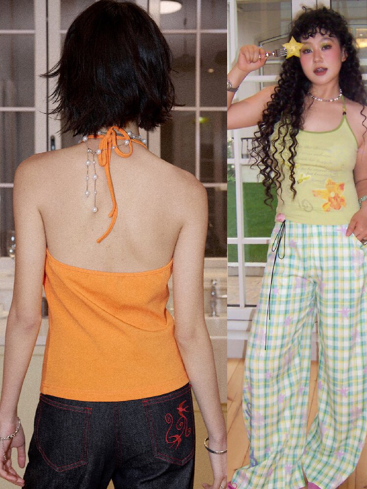 Floral Beaded Halterneck Camisole【s0000016657】