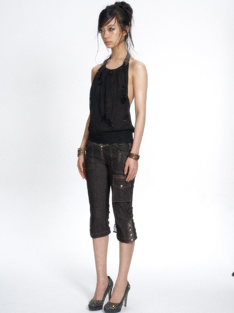 Chiffon Lace Embroidered Halter Top【s0000017659】