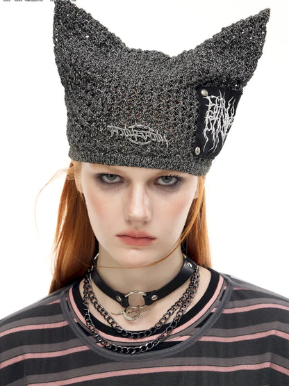 Cat-Eared Concept Little Devil Hole-Pattern Beanie【s0000014010】