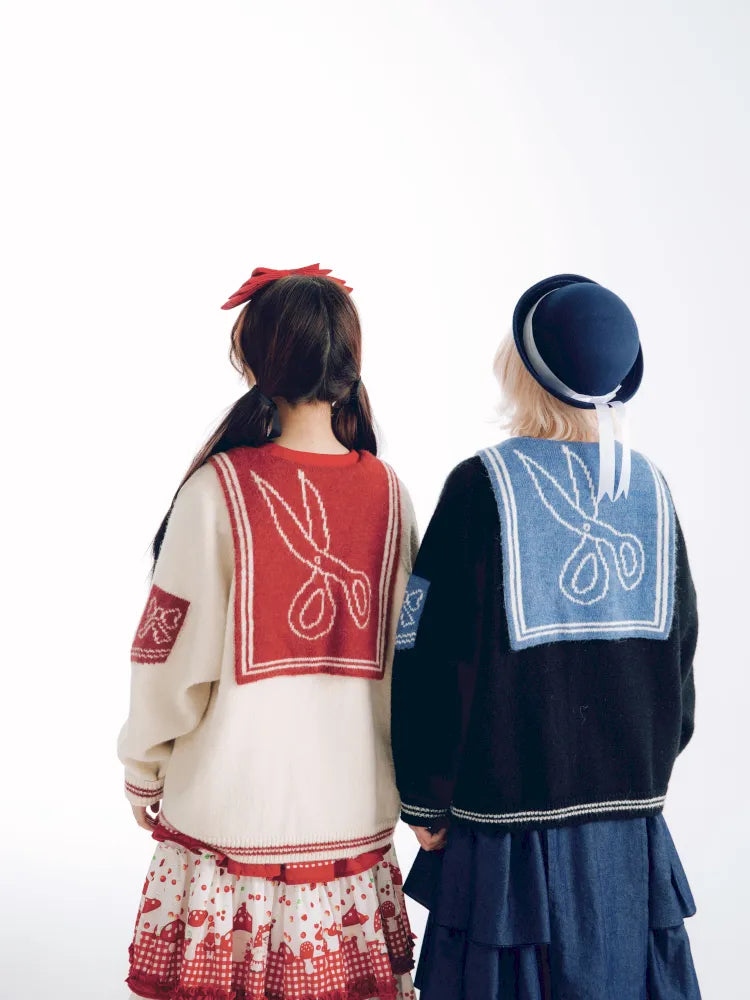 Contrasting Navy Collar Knit Cardigan【s0000014155】