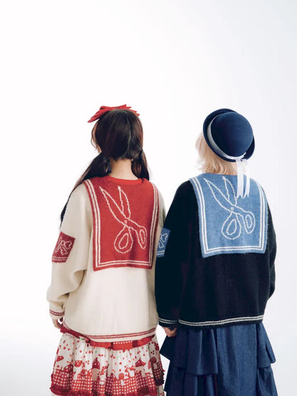 Contrasting Navy Collar Knit Cardigan【s0000014155】