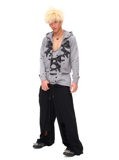 Lace Bow Rivet Distressed Vest【s0000016496】