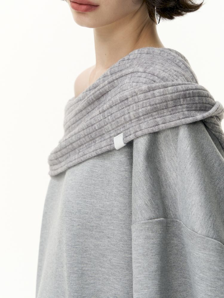 Ramped shoulder one-line collar loose pullover【s0000013735】