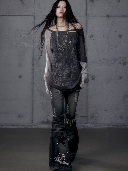 One-shoulder long-sleeved T-shirt【s0000013468】