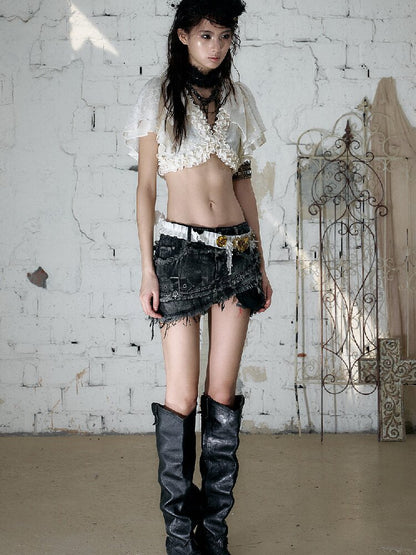 Washed Heavy Work Denim Skirt【s0000017232】