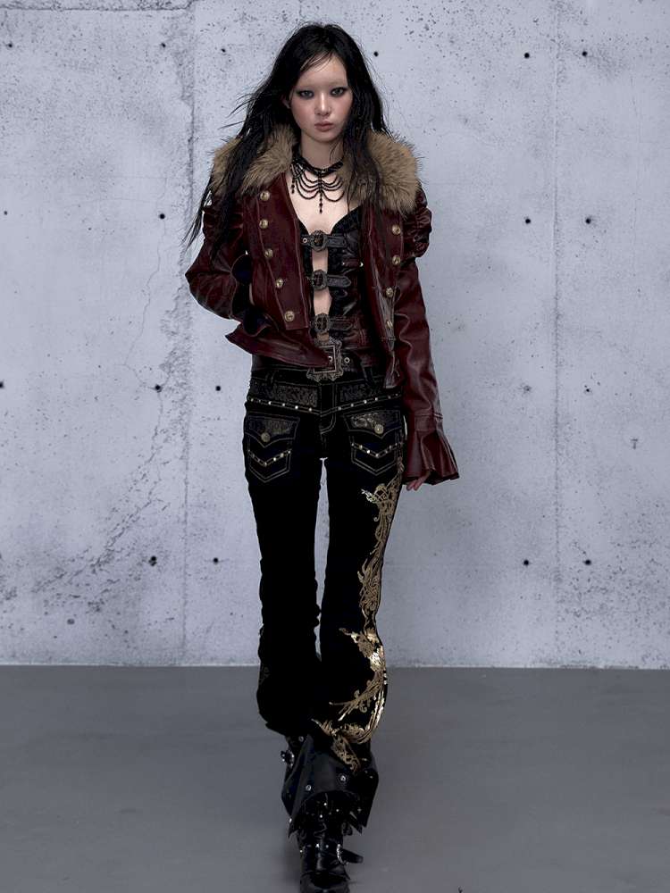 Court Punk Fur Waist Leather Coat【s0000014927】