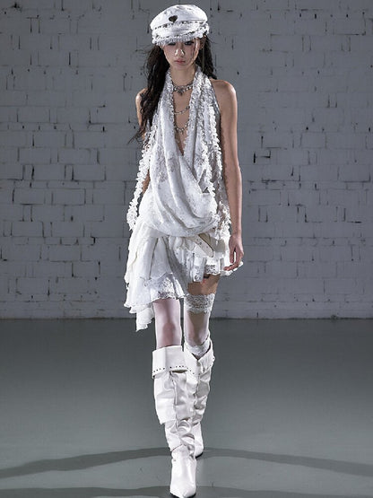 Lace Irregular Hem Halter Dress【s0000016206】