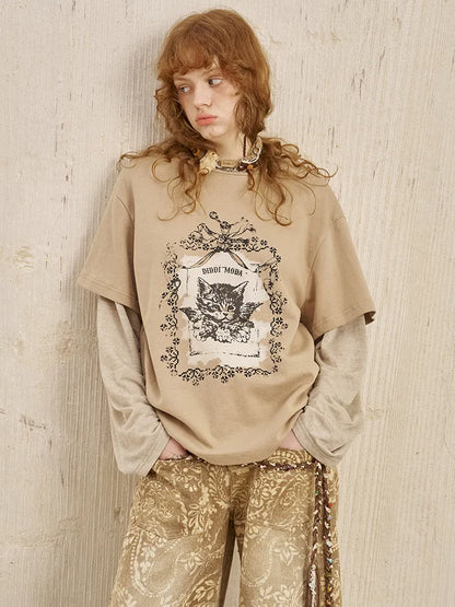 Oversized Faux Two-Piece Long-Sleeve T-Shirt【s0000014047】