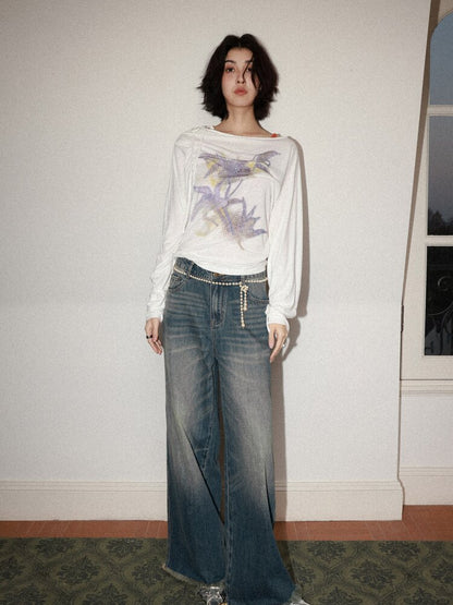 Retro Cat Whiskers Washed Jeans【s0000015463】