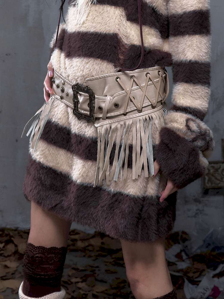 Heavy-Duty Fringe Wide Leather Belt【s0000014476】