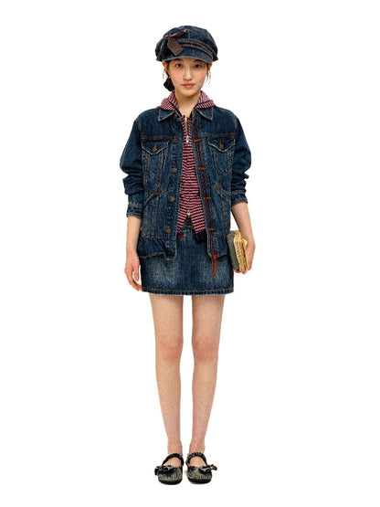 Vintage Denim Fringe Jacket Skirt【s0000016091】