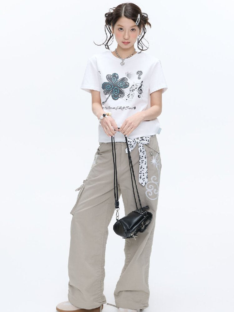 White Melody Shoulder Sleeve T-Shirt【s0000016381】