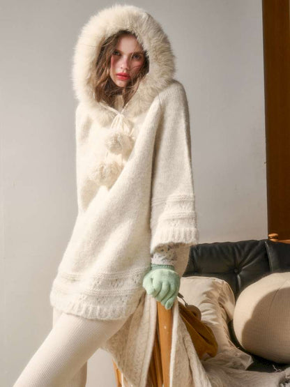 Thick Fleece Wool Knitted Cape Skirt Hooded【s0000014894】