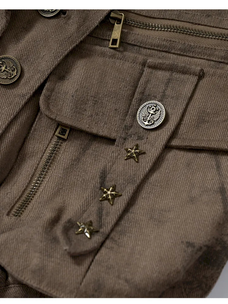 Plaid functional distressed dirty jacket【s0000014114】